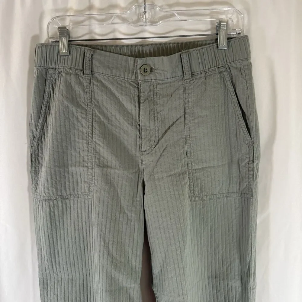 Eddie Bauer Pants Women's 6 Green Striped Straight Leg Elastic Waist Band